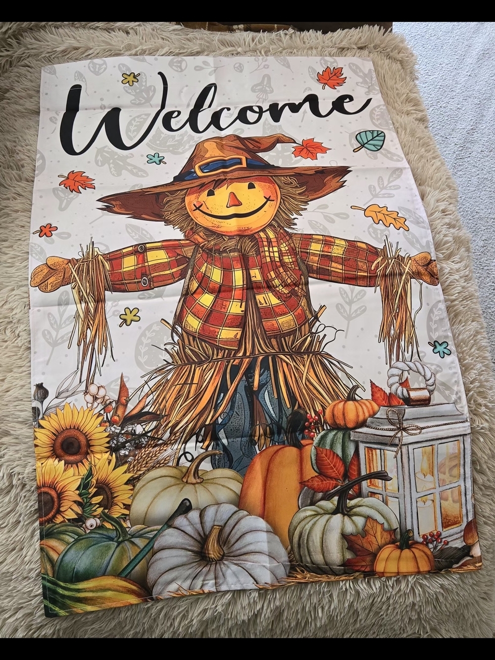 Welcome Harvest Scarecrow Garden And Home Flag Set Of 2 #1284 - Picture 4 of 9
